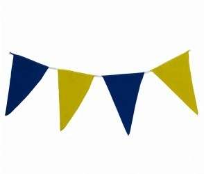 Wimpelkette blau-gelb aus Stoff » Premiumqualität « Wind- und Wetterfest an Nylonseil 